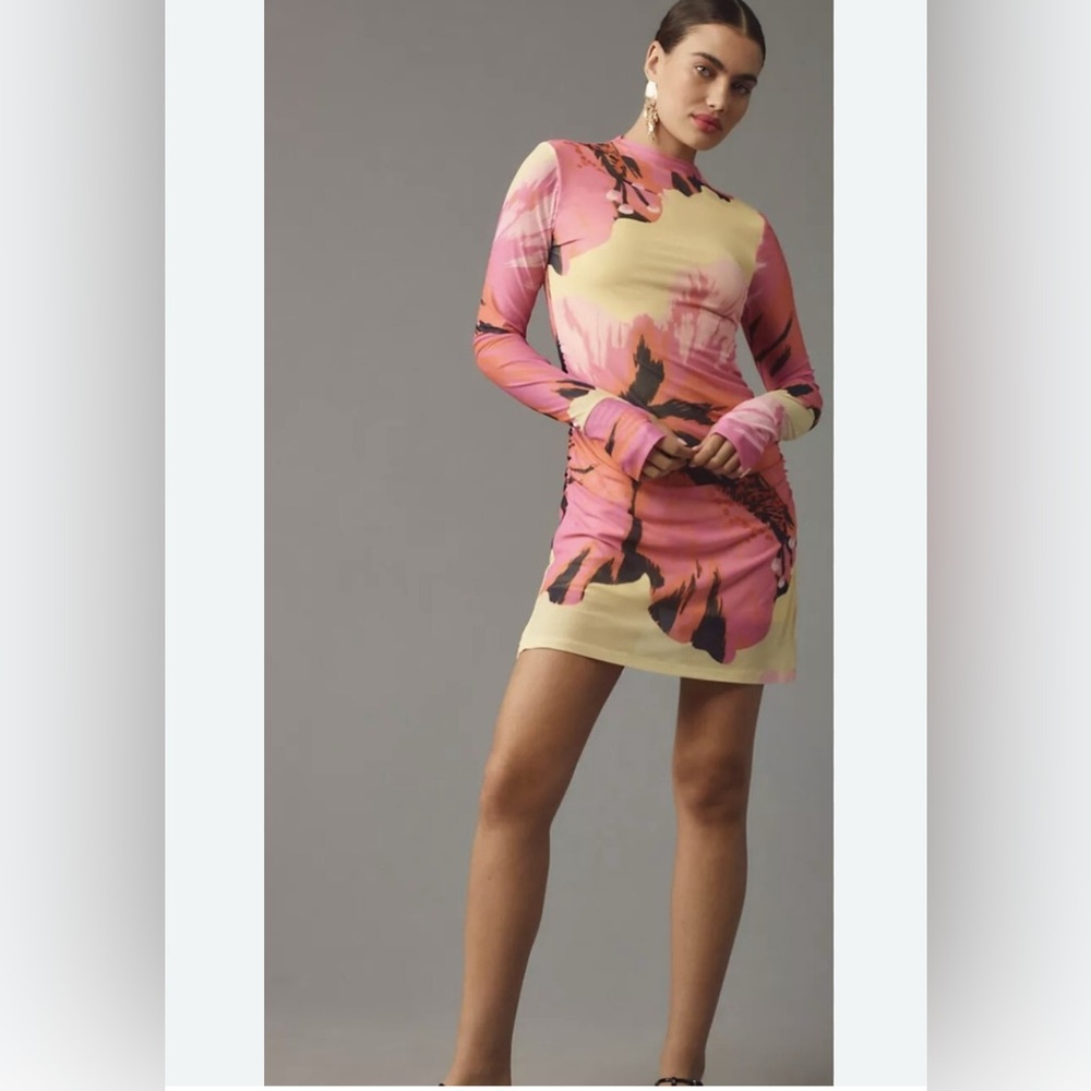 Farm Rio x Anthropologie Long-Sleeve Mock-Neck Mesh Mini Dress Size XS